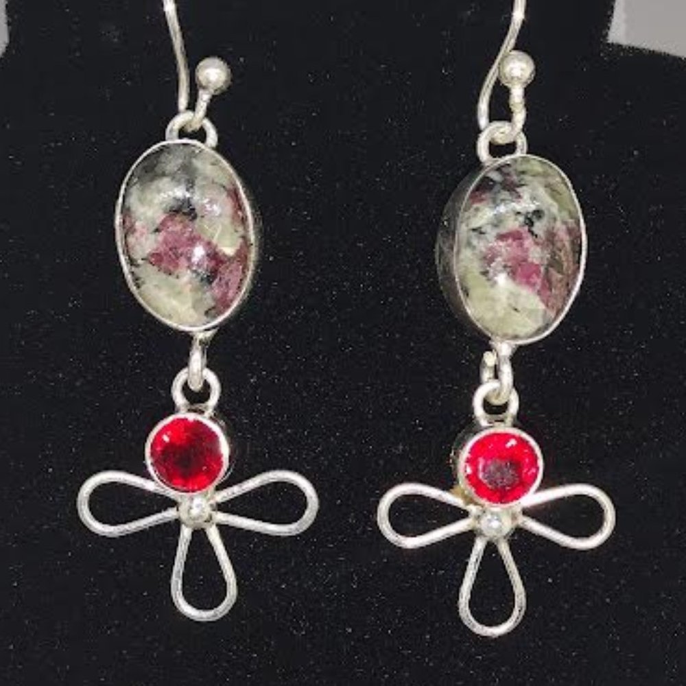 Handmade sterling silver Garnet, and Eudialyte